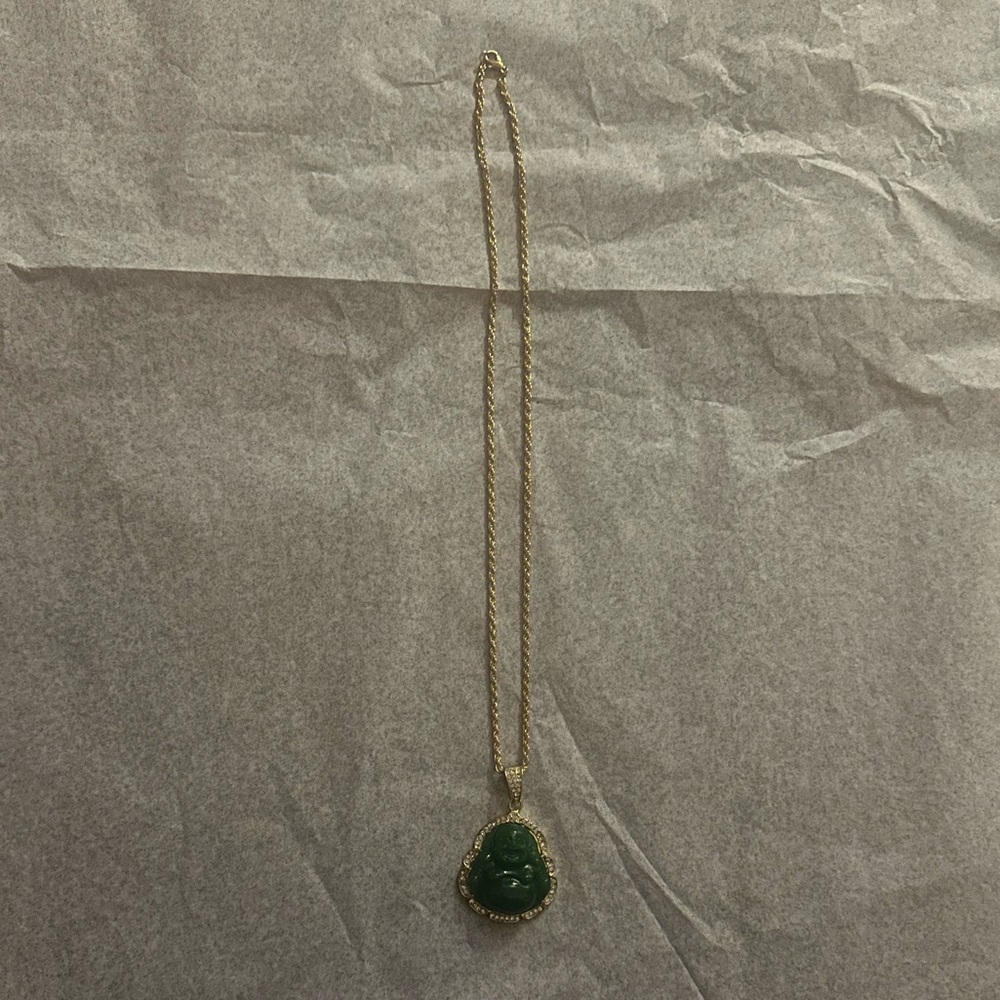 Gold and Green buddha Pendant Necklace